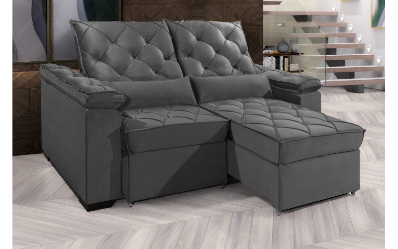 Sofá Retrátil e Reclinável BERLIM 2.10m Velusoft D33 "Cinza" - ESTILO ESTOFADOS Sofá Retrátil e Reclinável BERLIM 2.10m Velusoft D33 "Cinza" - ESTILO ESTOFADOS
