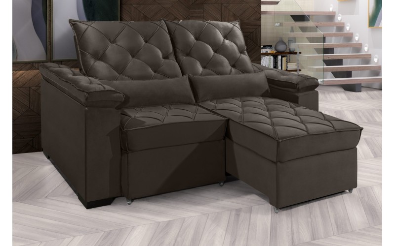 Sofá Retrátil e Reclinável BERLIM 2.70m Velusoft D33 "Marrom" - ESTILO ESTOFADOS Sofá Retrátil e Reclinável BERLIM 2.70m Velusoft D33 "Marrom" - ESTILO ESTOFADOS