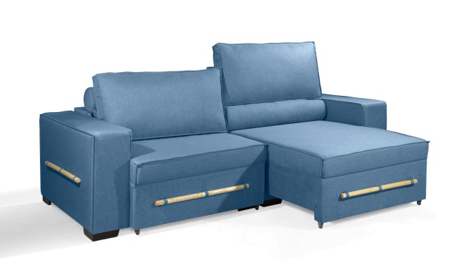 Sofá Retrátil e Reclinável 2.90m ESTILO ESTOFADOS - CHAYENE com SoftGel D33 Linho "Azul"