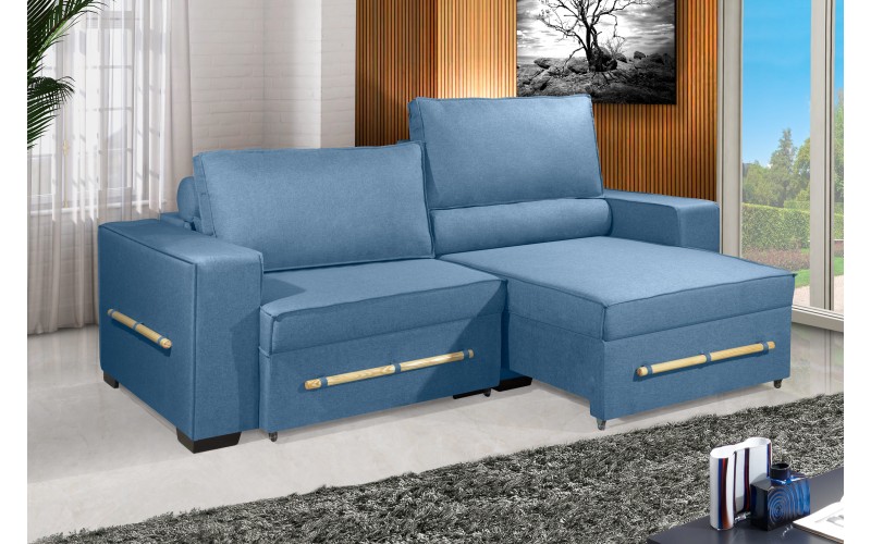 Sofá Retrátil e Reclinável 2.30m ESTILO ESTOFADOS - CHAYENE com SoftGel D33 Linho "Azul" Sofá Retrátil e Reclinável 2.30m ESTILO ESTOFADOS - CHAYENE com SoftGel D33 Linho "Azul"