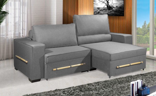 Sofá Retrátil e Reclinável 2.50m ESTILO ESTOFADOS - CHAYENE com SoftGel D33 Linho "Cinza"
