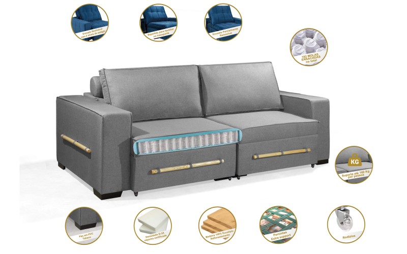 Sofá Retrátil e Reclinável 2.70m ESTILO ESTOFADOS - CHAYENE com SoftGel D33 Linho "Cinza" Sofá Retrátil e Reclinável 2.70m ESTILO ESTOFADOS - CHAYENE com SoftGel D33 Linho "Cinza"