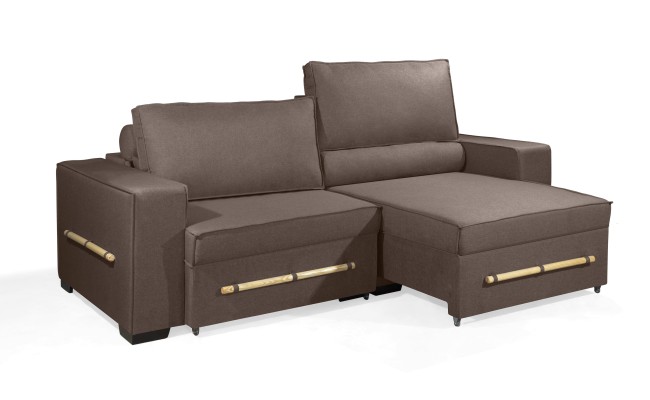 Sofá Retrátil e Reclinável 2.50m ESTILO ESTOFADOS - CHAYENE com SoftGel D33 Linho "Marrom"