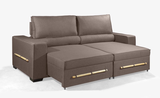 Sofá Retrátil e Reclinável 2.10m ESTILO ESTOFADOS - CHAYENE com SoftGel D33 Linho "Marrom"