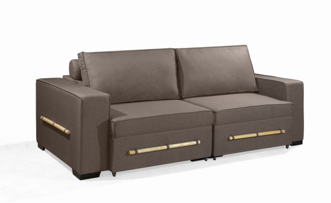 Sofá Retrátil e Reclinável 2.70m ESTILO ESTOFADOS - CHAYENE com SoftGel D33 Linho "Marrom"