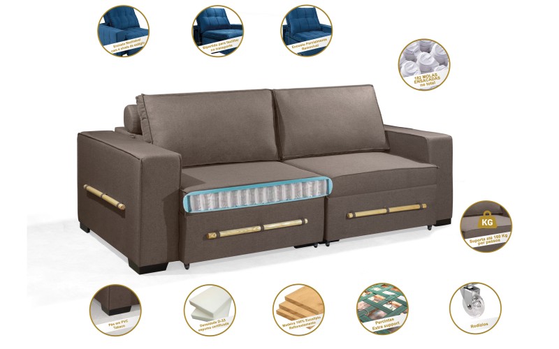 Sofá Retrátil e Reclinável 2.50m ESTILO ESTOFADOS - CHAYENE com SoftGel D33 Linho "Marrom" Sofá Retrátil e Reclinável 2.50m ESTILO ESTOFADOS - CHAYENE com SoftGel D33 Linho "Marrom"