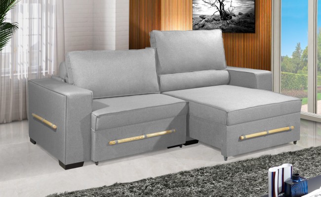 Sofá Retrátil e Reclinável 2.50m ESTILO ESTOFADOS - CHAYENE com SoftGel D33 Linho "Prata"