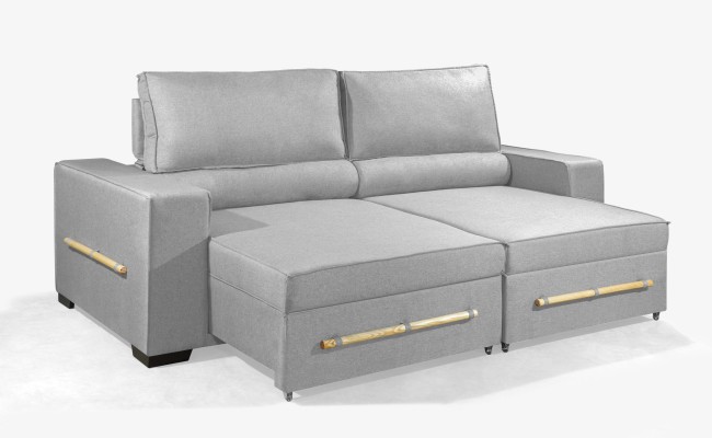 Sofá Retrátil e Reclinável 2.50m ESTILO ESTOFADOS - CHAYENE com SoftGel D33 Linho "Prata"