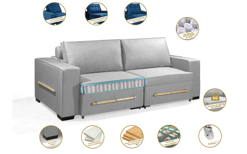 Sofá Retrátil e Reclinável 2.50m ESTILO ESTOFADOS - CHAYENE com SoftGel D33 Linho "Prata" Sofá Retrátil e Reclinável 2.50m ESTILO ESTOFADOS - CHAYENE com SoftGel D33 Linho "Prata"