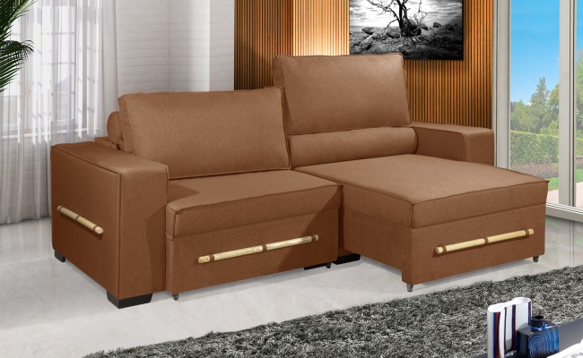 Sofá Retrátil e Reclinável 2.50m ESTILO ESTOFADOS - CHAYENE com SoftGel D33 Linho "Terracota"
