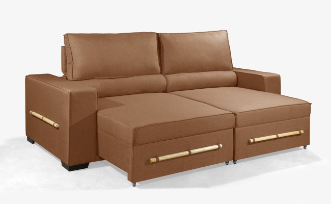 Sofá Retrátil e Reclinável 2.90m ESTILO ESTOFADOS - CHAYENE com SoftGel D33 Linho  "Terracota"