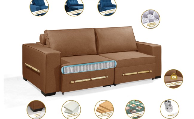 Sofá Retrátil e Reclinável 2.50m ESTILO ESTOFADOS - CHAYENE com SoftGel D33 Linho "Terracota"