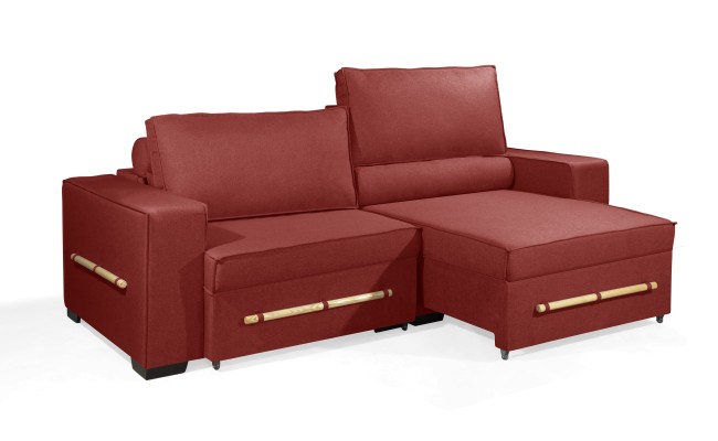 Sofá Retrátil e Reclinável 2.50m ESTILO ESTOFADOS - CHAYENE com SoftGel D33 Linho "Vermelho"