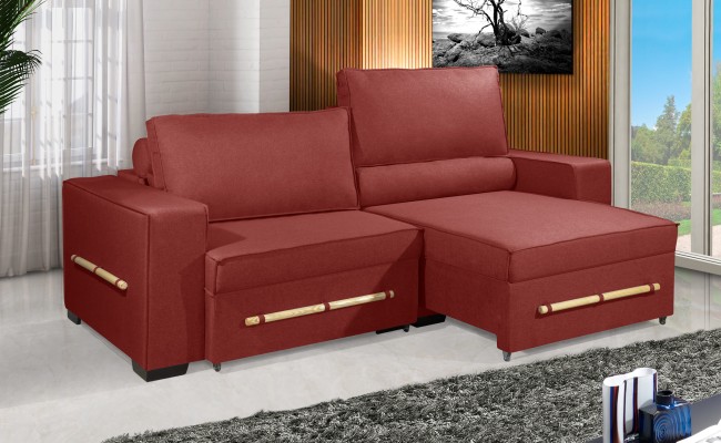 Sofá Retrátil e Reclinável 2.50m ESTILO ESTOFADOS - CHAYENE com SoftGel D33 Linho "Vermelho"