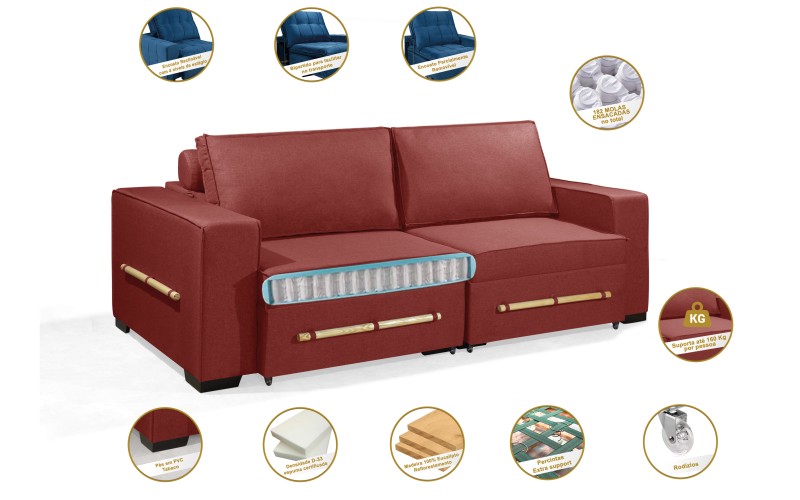 Sofá Retrátil e Reclinável 2.90m ESTILO ESTOFADOS - CHAYENE com SoftGel D33 Linho "Vermelho" Sofá Retrátil e Reclinável 2.90m ESTILO ESTOFADOS - CHAYENE com SoftGel D33 Linho "Vermelho"