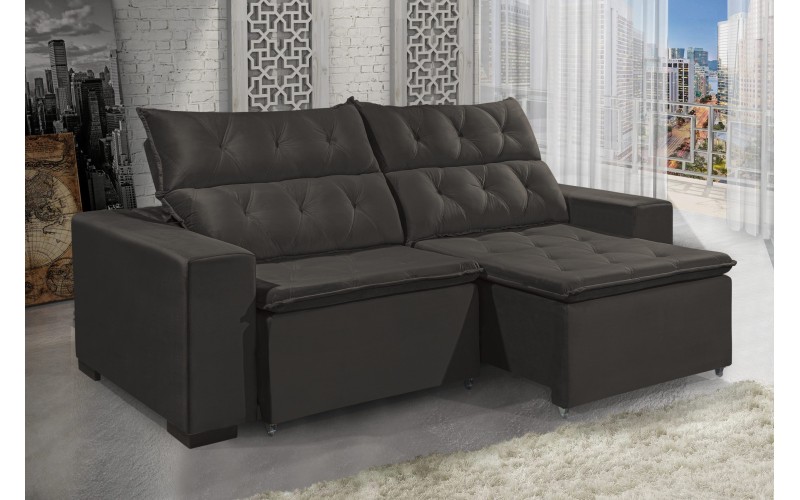 Sofá Retrátil e Reclinável DUBAI 2,10m com Pillow de 12cm Velusoft D33 Cor "Marrom" - ESTILO ESTOFADOS Sofá Retrátil e Reclinável DUBAI 2,10m com Pillow de 12cm Velusoft D33 Cor "Marrom" - ESTILO ESTOFADOS