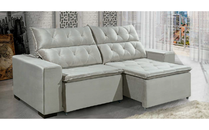 Sofá Retrátil e Reclinável DUBAI 2,10m com Pillow de 12cm Velusoft D33 Cor "Prata" - ESTILO ESTOFADOS Sofá Retrátil e Reclinável DUBAI 2,10m com Pillow de 12cm Velusoft D33 Cor "Prata" - ESTILO ESTOFADOS