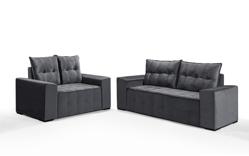 Conjunto Sofá de Veludo 3 e 2 lugares ESTILO ESTOFADOS Las Vegas 2,00x1,50m "Cinza" Conjunto Sofá de Veludo 3 e 2 lugares ESTILO ESTOFADOS Las Vegas 2,00x1,50m "Cinza"