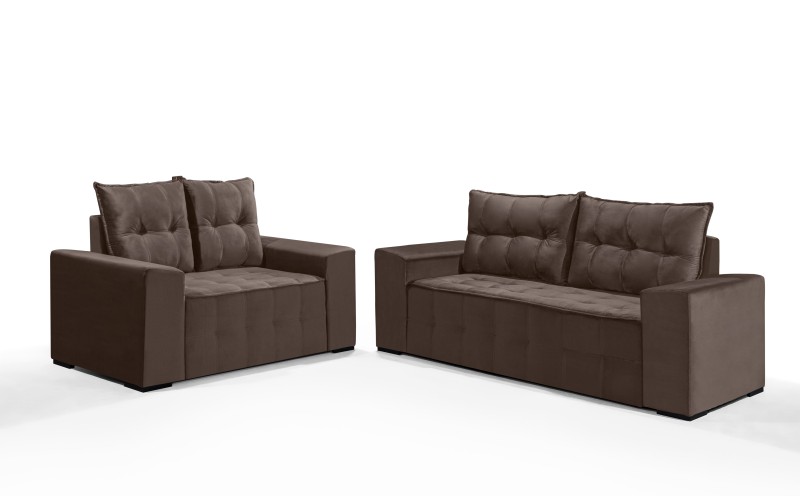 Conjunto Sofá de Veludo 3 e 2 lugares ESTILO ESTOFADOS Las Vegas 2,00x1,50m "Marrom" Conjunto Sofá de Veludo 3 e 2 lugares ESTILO ESTOFADOS Las Vegas 2,00x1,50m "Marrom"
