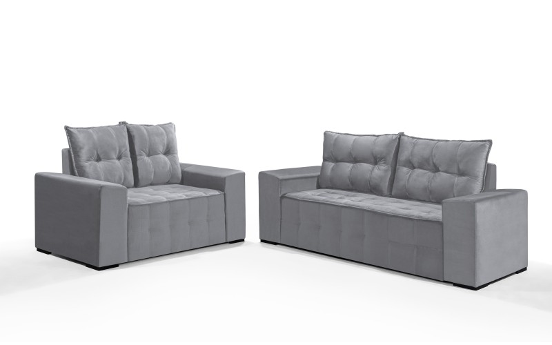 Conjunto Sofá de Veludo 3 e 2 lugares ESTILO ESTOFADOS Las Vegas 2,00x1,50m "Prata" Conjunto Sofá de Veludo 3 e 2 lugares ESTILO ESTOFADOS Las Vegas 2,00x1,50m "Prata"
