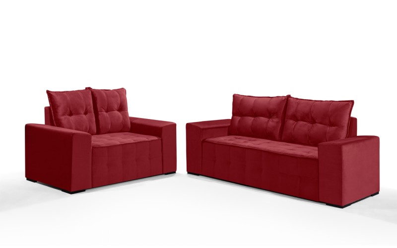 Conjunto Sofá de Veludo 3 e 2 lugares ESTILO ESTOFADOS Las Vegas 2,00x1,50m "Vermelho" Conjunto Sofá de Veludo 3 e 2 lugares ESTILO ESTOFADOS Las Vegas 2,00x1,50m "Vermelho"