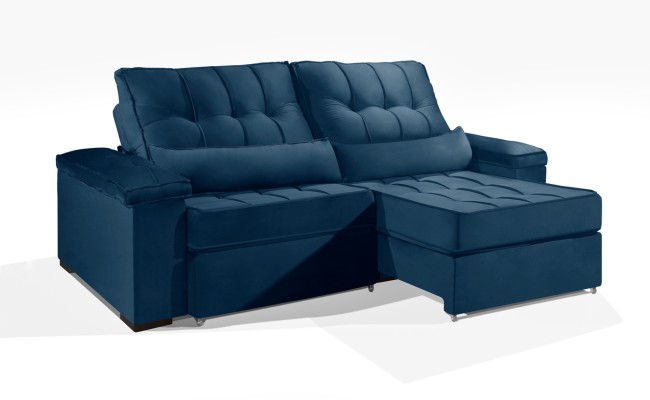 Sofá Retrátil e Reclinável 2.20m ESTILO ESTOFADOS - MOSCOU com SoftGel D33 Velusoft "Azul"