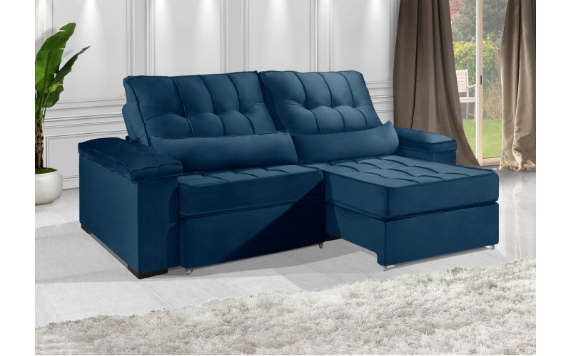 Sofá Retrátil e Reclinável 2.20m ESTILO ESTOFADOS - MOSCOU com SoftGel D33 Velusoft "Azul" Sofá Retrátil e Reclinável 2.20m ESTILO ESTOFADOS - MOSCOU com SoftGel D33 Velusoft "Azul"