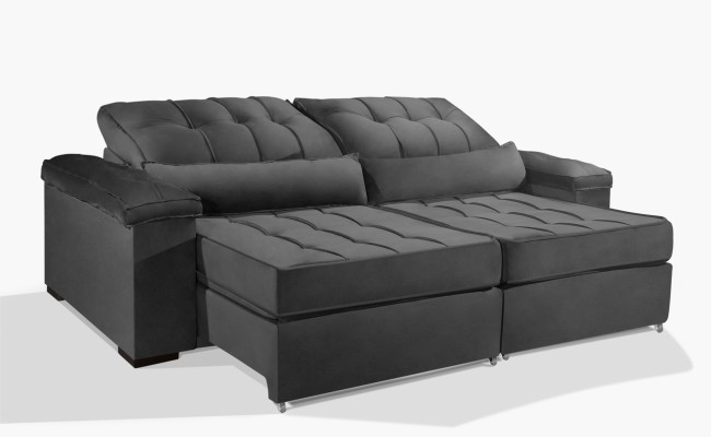 Sofá Retrátil e Reclinável 2.50m ESTILO ESTOFADOS - MOSCOU com SoftGel D33 Velusoft "Cinza"