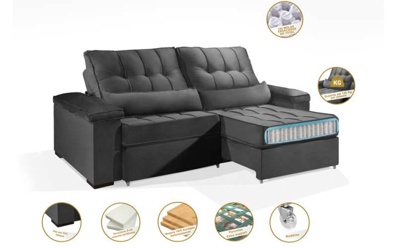 Sofá Retrátil e Reclinável 2.90m ESTILO ESTOFADOS - MOSCOU com SoftGel D33 Velusoft "Cinza" Sofá Retrátil e Reclinável 2.90m ESTILO ESTOFADOS - MOSCOU com SoftGel D33 Velusoft "Cinza"