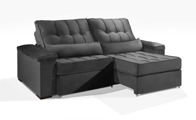 Sofá Retrátil e Reclinável 2.20m ESTILO ESTOFADOS - MOSCOU com SoftGel D33 Velusoft "Cinza"