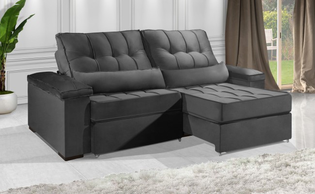 Sofá Retrátil e Reclinável 2.20m ESTILO ESTOFADOS - MOSCOU com SoftGel D33 Velusoft "Cinza"