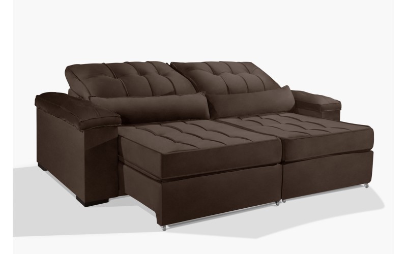 Sofá Retrátil e Reclinável 2.50m ESTILO ESTOFADOS - MOSCOU com SoftGel D33 Velusoft "Marrom" Sofá Retrátil e Reclinável 2.50m ESTILO ESTOFADOS - MOSCOU com SoftGel D33 Velusoft "Marrom"