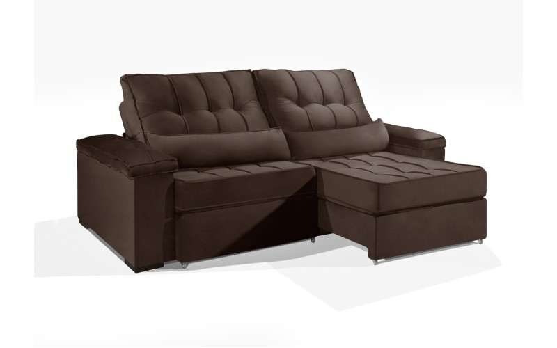 Sofá Retrátil e Reclinável 2.50m ESTILO ESTOFADOS - MOSCOU com SoftGel D33 Velusoft "Marrom" Sofá Retrátil e Reclinável 2.50m ESTILO ESTOFADOS - MOSCOU com SoftGel D33 Velusoft "Marrom"