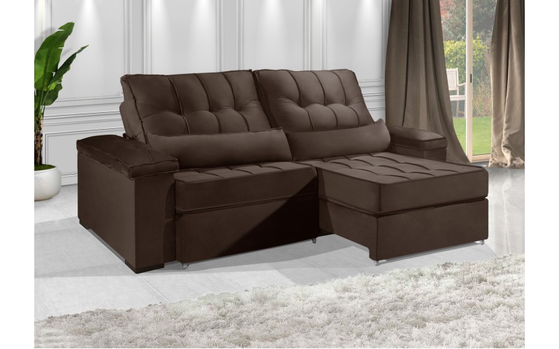 Sofá Retrátil e Reclinável 2.50m ESTILO ESTOFADOS - MOSCOU com SoftGel D33 Velusoft "Marrom" Sofá Retrátil e Reclinável 2.50m ESTILO ESTOFADOS - MOSCOU com SoftGel D33 Velusoft "Marrom"