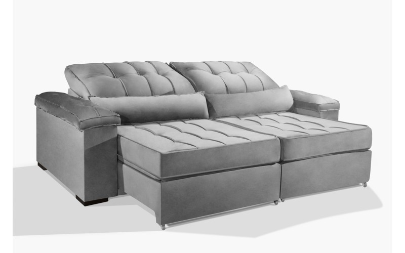 Sofá Retrátil e Reclinável 2.50m ESTILO ESTOFADOS - MOSCOU com SoftGel D33 Velusoft "Prata" Sofá Retrátil e Reclinável 2.50m ESTILO ESTOFADOS - MOSCOU com SoftGel D33 Velusoft "Prata"