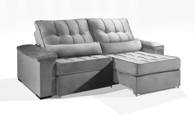 Sofá Retrátil e Reclinável 2.50m ESTILO ESTOFADOS - MOSCOU com SoftGel D33 Velusoft "Prata"