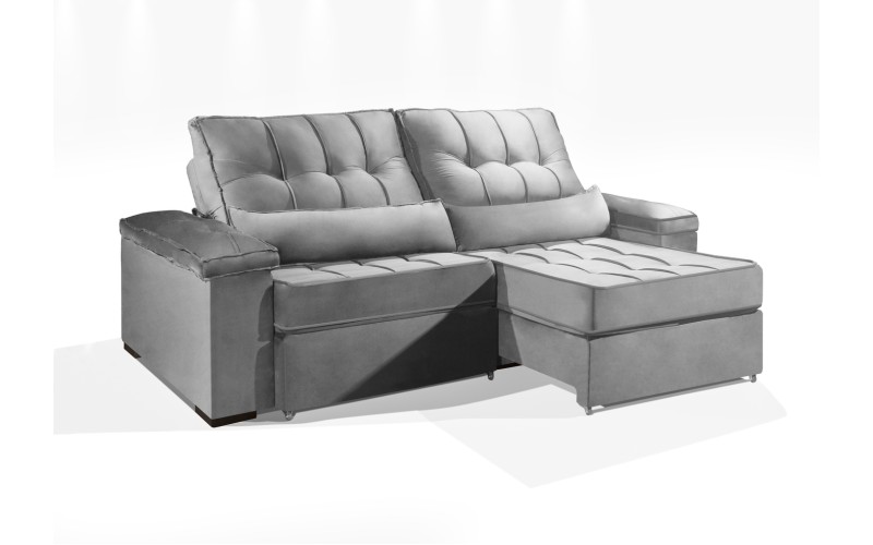 Sofá Retrátil e Reclinável 2.50m ESTILO ESTOFADOS - MOSCOU com SoftGel D33 Velusoft "Prata" Sofá Retrátil e Reclinável 2.50m ESTILO ESTOFADOS - MOSCOU com SoftGel D33 Velusoft "Prata"