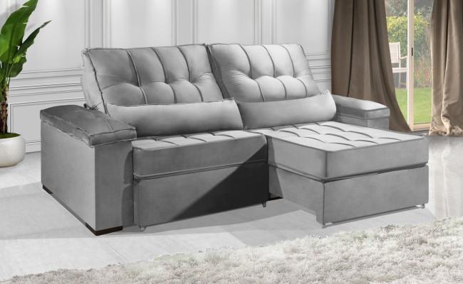 Sofá Retrátil e Reclinável 2.20m ESTILO ESTOFADOS - MOSCOU com SoftGel D33 "Prata"