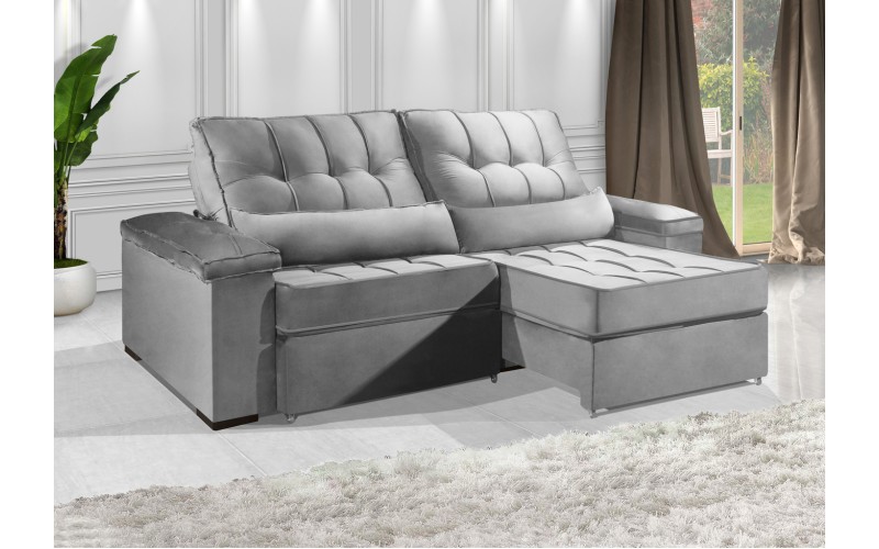 Sofá Retrátil e Reclinável 2.50m ESTILO ESTOFADOS - MOSCOU com SoftGel D33 Velusoft "Prata" Sofá Retrátil e Reclinável 2.50m ESTILO ESTOFADOS - MOSCOU com SoftGel D33 Velusoft "Prata"