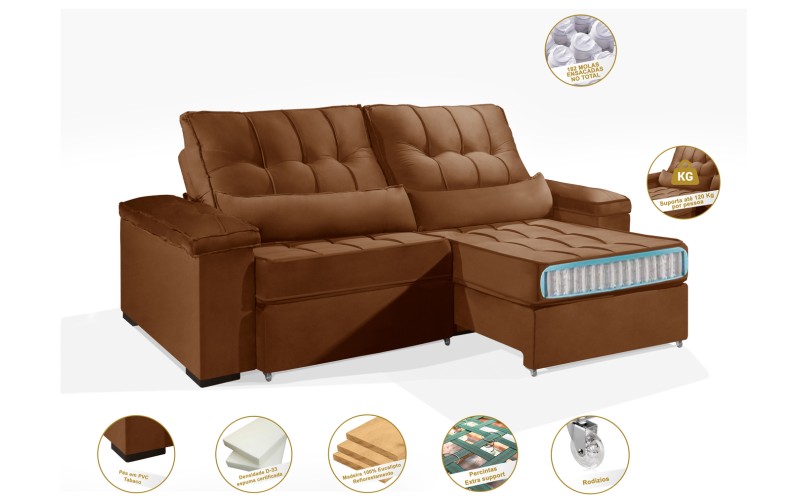 Sofá Retrátil e Reclinável 2.50m ESTILO ESTOFADOS - MOSCOU com SoftGel D33 Velusoft "Terracota" Sofá Retrátil e Reclinável 2.50m ESTILO ESTOFADOS - MOSCOU com SoftGel D33 Velusoft "Terracota"