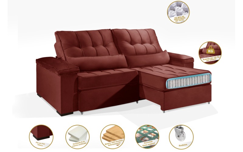 Sofá Retrátil e Reclinável 2.20m ESTILO ESTOFADOS - MOSCOU com SoftGel D33 Velusoft "Vermelho" Sofá Retrátil e Reclinável 2.20m ESTILO ESTOFADOS - MOSCOU com SoftGel D33 Velusoft "Vermelho"
