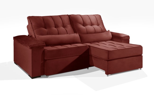 Sofá Retrátil e Reclinável 2.50m ESTILO ESTOFADOS - MOSCOU com SoftGel D33 Velusoft "Vermelho"