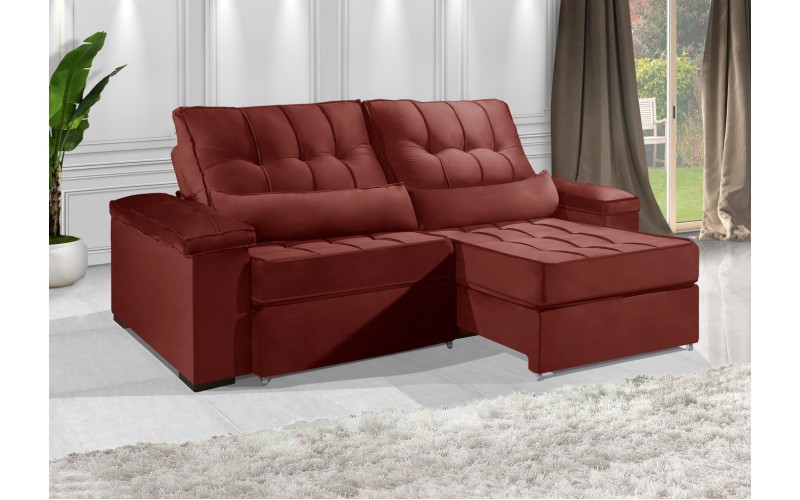 Sofá Retrátil e Reclinável 2.20m ESTILO ESTOFADOS - MOSCOU com SoftGel D33 Velusoft "Vermelho" Sofá Retrátil e Reclinável 2.20m ESTILO ESTOFADOS - MOSCOU com SoftGel D33 Velusoft "Vermelho"