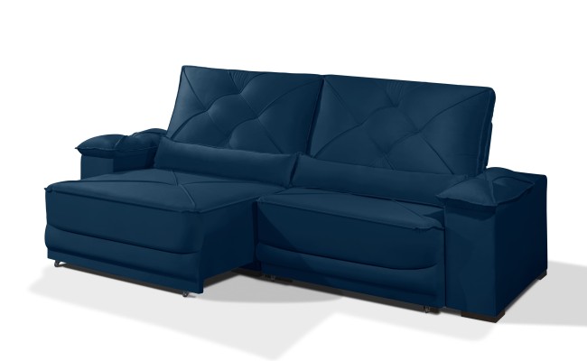 Sofá Retrátil e Reclinável 2.50m ESTILO ESTOFADOS - ODIN com SoftGel D33 Velusoft "Azul"