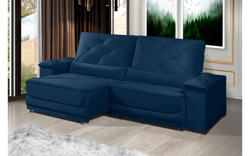 Sofá Retrátil e Reclinável 2.20m ESTILO ESTOFADOS - ODIN com SoftGel D33 Velusoft "Azul" Sofá Retrátil e Reclinável 2.20m ESTILO ESTOFADOS - ODIN com SoftGel D33 Velusoft "Azul"