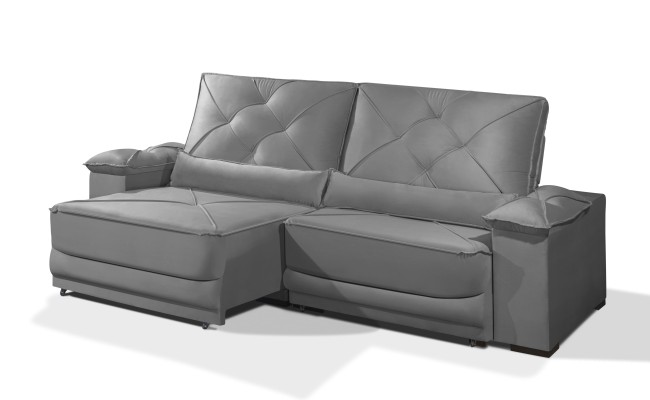 Sofá Retrátil e Reclinável 2.50m ESTILO ESTOFADOS - ODIN com SoftGel D33 Velusoft "Cinza"