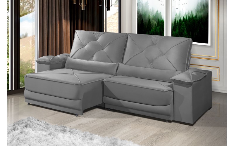 Sofá Retrátil e Reclinável 2.90m ESTILO ESTOFADOS - ODIN com SoftGel D33 Velusoft "Cinza" Sofá Retrátil e Reclinável 2.90m ESTILO ESTOFADOS - ODIN com SoftGel D33 Velusoft "Cinza"