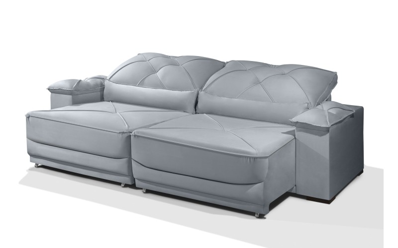 Sofá Retrátil e Reclinável 2.90m ESTILO ESTOFADOS - ODIN com SoftGel D33 Velusoft "Prata" Sofá Retrátil e Reclinável 2.90m ESTILO ESTOFADOS - ODIN com SoftGel D33 Velusoft "Prata"