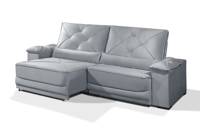 Sofá Retrátil e Reclinável 2.50m ESTILO ESTOFADOS - ODIN com SoftGel D33 Velusoft "Prata"