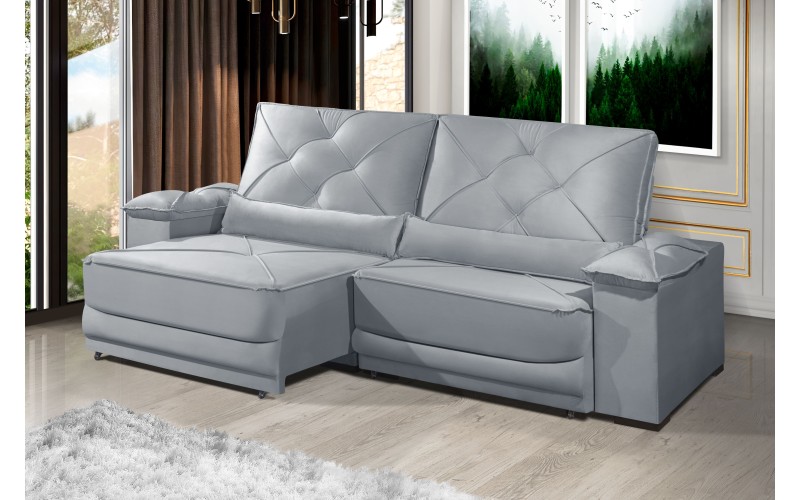 Sofá Retrátil e Reclinável 2.90m ESTILO ESTOFADOS - ODIN com SoftGel D33 Velusoft "Prata" Sofá Retrátil e Reclinável 2.90m ESTILO ESTOFADOS - ODIN com SoftGel D33 Velusoft "Prata"